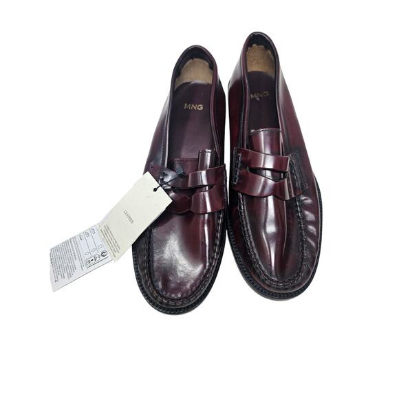 NEW MNG Mango 37 Burgundy Oxblood Leather Penny Loafer Academia Minimalist - Picture 4 of 5